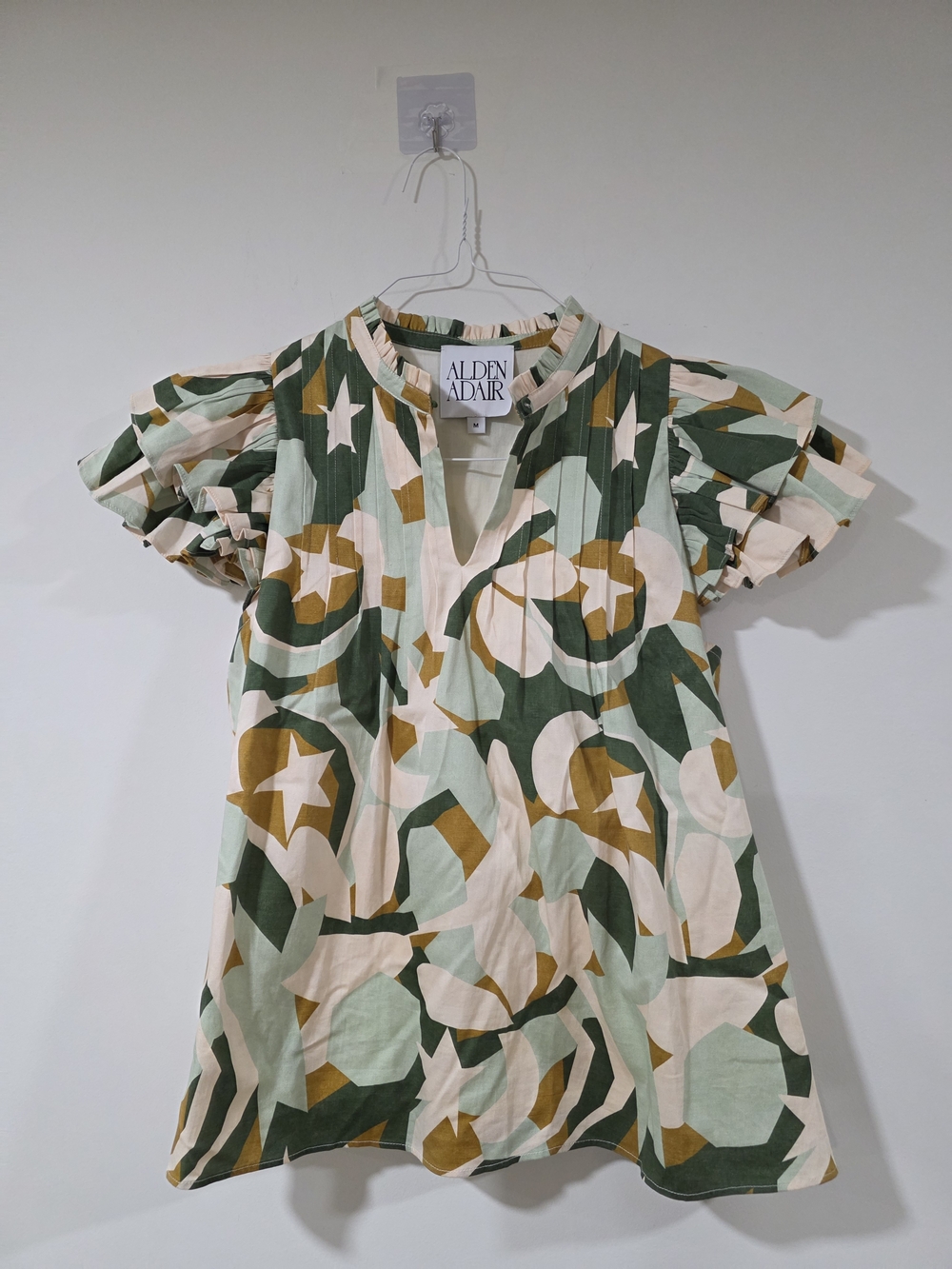 Alden Adair Green Multi-Print Ruffle Sleeve Blouse